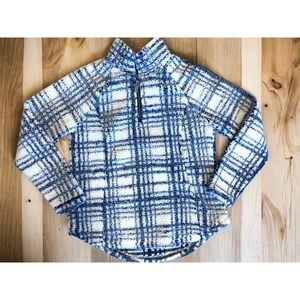 Women’s Halcyon Fuzzy Pullover Sweater White Blue Quarter Zip Size Large